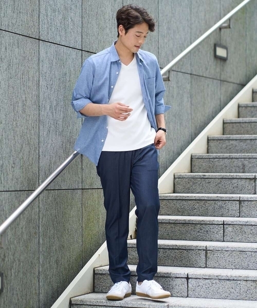 a.v.v（アーヴェヴェ）の「【累計1.3万枚販売/接触冷感/イージーケア】リネン混7分袖シャツ【洗える/ストレッチ/速乾】（シャツ/ブラウス・メンズ・ブルー/ピンク/ライラック/ネイビー・44/46/48/50/52）」の5枚目の写真