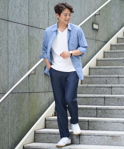 a.v.v（アーヴェヴェ）の「【累計1.3万枚販売/接触冷感/イージーケア】リネン混7分袖シャツ【洗える/ストレッチ/速乾】（シャツ/ブラウス・メンズ・ブルー/ピンク/ライラック/ネイビー・44/46/48/50/52）」の6枚目の写真