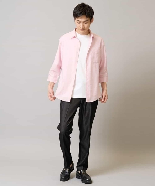 a.v.v（アーヴェヴェ）の「【累計1.3万枚販売/接触冷感/イージーケア】リネン混7分袖シャツ【洗える/ストレッチ/速乾】（シャツ/ブラウス・メンズ・ブルー/ピンク/ライラック/ネイビー・44/46/48/50/52）」の9枚目の写真