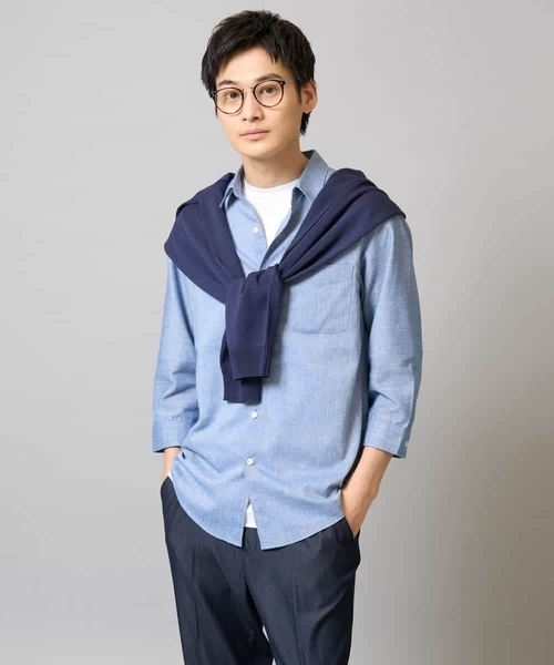 a.v.v（アーヴェヴェ）の「【累計1.3万枚販売/接触冷感/イージーケア】リネン混7分袖シャツ【洗える/ストレッチ/速乾】（シャツ/ブラウス・メンズ・ブルー/ピンク/ライラック/ネイビー・44/46/48/50/52）」の12枚目の写真