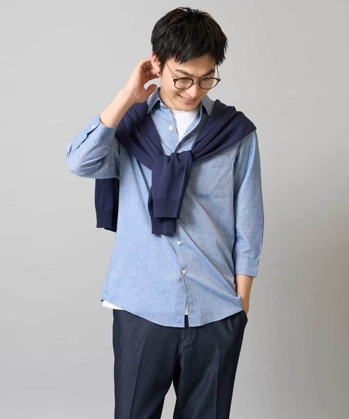 a.v.v（アーヴェヴェ）の「【累計1.3万枚販売/接触冷感/イージーケア】リネン混7分袖シャツ【洗える/ストレッチ/速乾】（シャツ/ブラウス・メンズ・ブルー/ピンク/ライラック/ネイビー・44/46/48/50/52）」の13枚目の写真