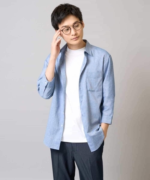 a.v.v（アーヴェヴェ）の「【累計1.3万枚販売/接触冷感/イージーケア】リネン混7分袖シャツ【洗える/ストレッチ/速乾】（シャツ/ブラウス・メンズ・ブルー/ピンク/ライラック/ネイビー・44/46/48/50/52）」の14枚目の写真