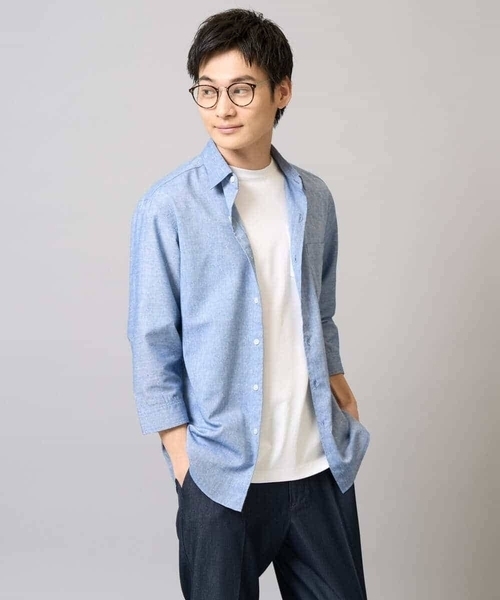 a.v.v（アーヴェヴェ）の「【累計1.3万枚販売/接触冷感/イージーケア】リネン混7分袖シャツ【洗える/ストレッチ/速乾】（シャツ/ブラウス・メンズ・ブルー/ピンク/ライラック/ネイビー・44/46/48/50/52）」の15枚目の写真