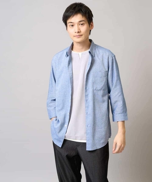 a.v.v（アーヴェヴェ）の「【累計1.3万枚販売/接触冷感/イージーケア】リネン混7分袖シャツ【洗える/ストレッチ/速乾】（シャツ/ブラウス・メンズ・ブルー/ピンク/ライラック/ネイビー・44/46/48/50/52）」の16枚目の写真