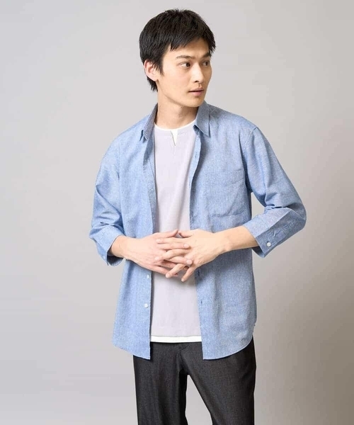 a.v.v（アーヴェヴェ）の「【累計1.3万枚販売/接触冷感/イージーケア】リネン混7分袖シャツ【洗える/ストレッチ/速乾】（シャツ/ブラウス・メンズ・ブルー/ピンク/ライラック/ネイビー・44/46/48/50/52）」の17枚目の写真