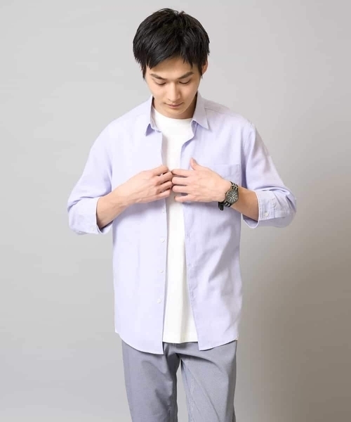 a.v.v（アーヴェヴェ）の「【累計1.3万枚販売/接触冷感/イージーケア】リネン混7分袖シャツ【洗える/ストレッチ/速乾】（シャツ/ブラウス・メンズ・ブルー/ピンク/ライラック/ネイビー・44/46/48/50/52）」の18枚目の写真