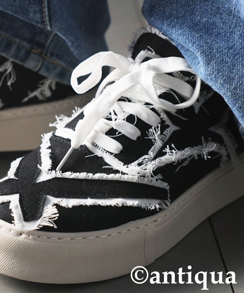 antiqua（アンティカ）の「ダメージデザインスニーカー（スニーカー・レディース・ブラック/ホワイト・S/L/M）」の16枚目の写真