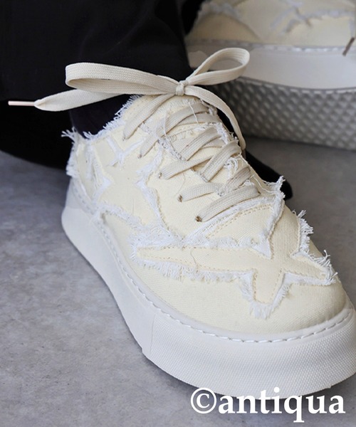 antiqua（アンティカ）の「ダメージデザインスニーカー（スニーカー・レディース・ブラック/ホワイト・S/L/M）」の8枚目の写真