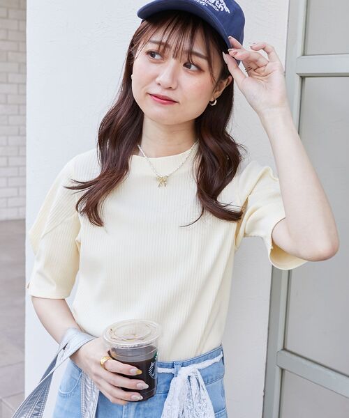 MAJESTIC LEGON(マジェスティックレゴン)の「【WEB限定アイテム/全13色でカラバリ豊富】タックスリーブトップス(Tシャツ/カットソー・レディース・ブラック/ブルー/アイボリー/ライトグリーン/ブラック系その他/ピンク/オフホワイト/ネイビー/イエロー/チャコールグレー/ボルドー/ブラウン/ラベンダー・MEDIUM)」の11枚目の写真