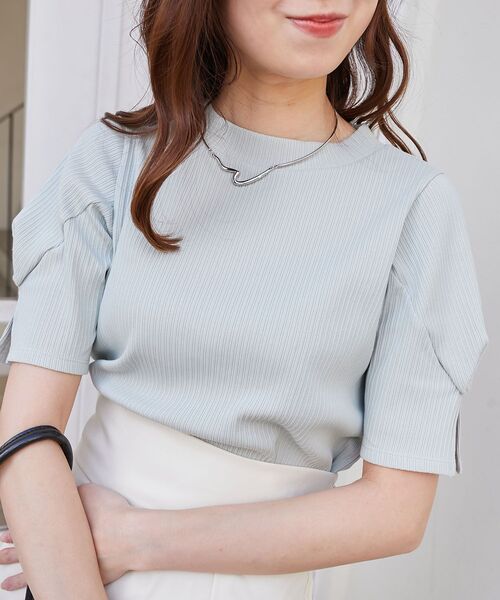 MAJESTIC LEGON(マジェスティックレゴン)の「【WEB限定アイテム/全13色でカラバリ豊富】タックスリーブトップス(Tシャツ/カットソー・レディース・ブラック/ブルー/アイボリー/ライトグリーン/ブラック系その他/ピンク/オフホワイト/ネイビー/イエロー/チャコールグレー/ボルドー/ブラウン/ラベンダー・MEDIUM)」の7枚目の写真