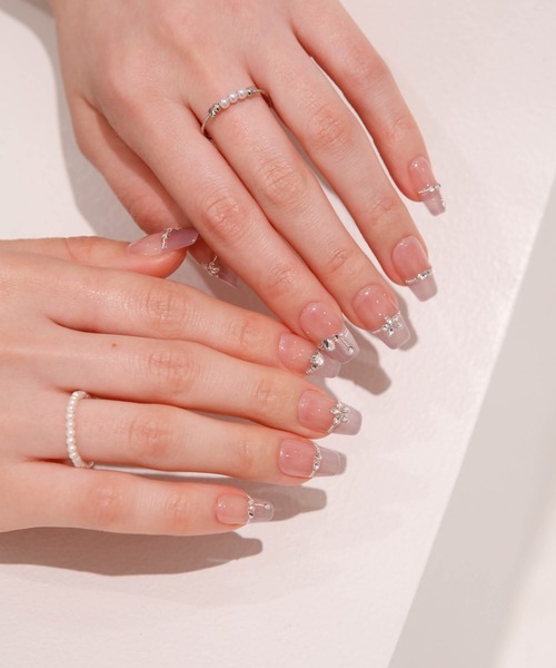 セール】3D水光ネイルピンクマグネットフレンチフラワーシルバー
