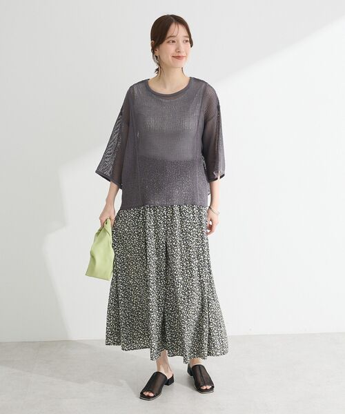 Green Parks(グリーンパークス)の「七分袖コットンメッシュラグラントップス(Tシャツ/カットソー・レディース・オレンジ/カーキ/オフホワイト/グレー・FREE)」の5枚目の写真