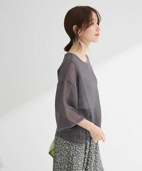 Green Parks(グリーンパークス)の「七分袖コットンメッシュラグラントップス(Tシャツ/カットソー・レディース・オレンジ/カーキ/オフホワイト/グレー・FREE)」の8枚目の写真