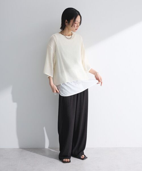 Green Parks(グリーンパークス)の「七分袖コットンメッシュラグラントップス(Tシャツ/カットソー・レディース・オレンジ/カーキ/オフホワイト/グレー・FREE)」の11枚目の写真