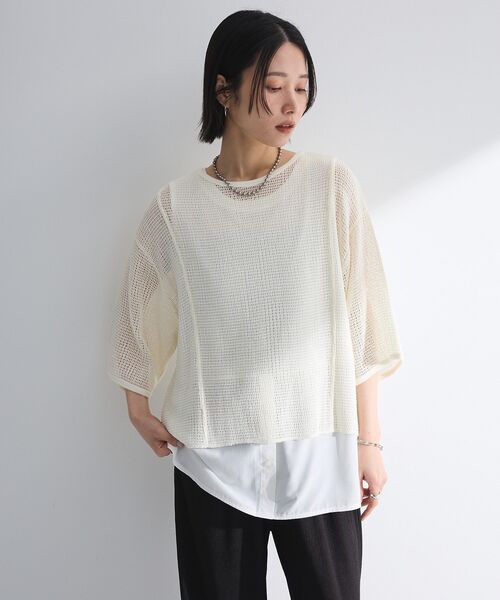 Green Parks(グリーンパークス)の「七分袖コットンメッシュラグラントップス(Tシャツ/カットソー・レディース・オレンジ/カーキ/オフホワイト/グレー・FREE)」の13枚目の写真