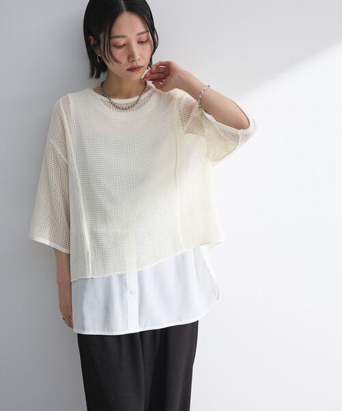 Green Parks(グリーンパークス)の「七分袖コットンメッシュラグラントップス(Tシャツ/カットソー・レディース・オレンジ/カーキ/オフホワイト/グレー・FREE)」の14枚目の写真