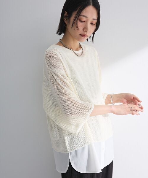 Green Parks(グリーンパークス)の「七分袖コットンメッシュラグラントップス(Tシャツ/カットソー・レディース・オレンジ/カーキ/オフホワイト/グレー・FREE)」の15枚目の写真