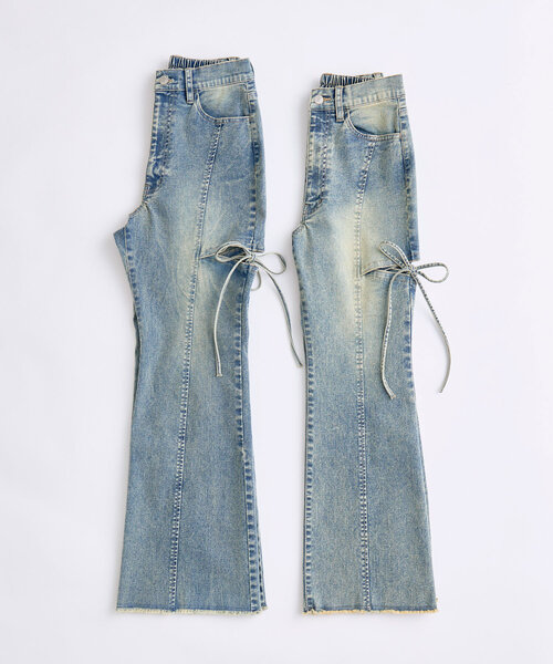 OLIVE des OLIVE サイドスリットストレッチ デニムパンツ S セール】【S/M/Lサイズ展開/美脚効果】サイドスリットストレッチ