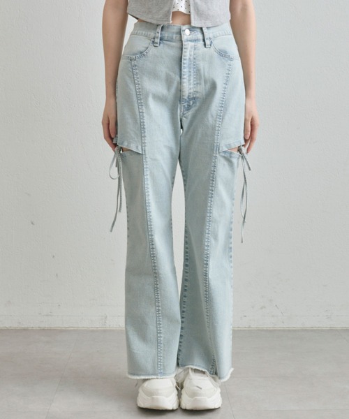 OLIVE des OLIVE（オリーブデオリーブ）の「【S/M/Lサイズ展開/美脚効果】サイドスリットストレッチデニムパンツ（デニムパンツ・レディース・ブラック/サックスブルー/ブルー・SMALL/MEDIUM/LARGE）」の11枚目の写真