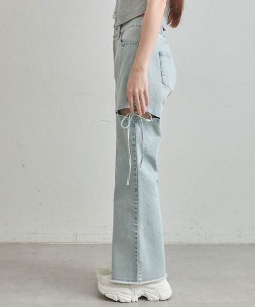 OLIVE des OLIVE（オリーブデオリーブ）の「【S/M/Lサイズ展開/美脚効果】サイドスリットストレッチデニムパンツ（デニムパンツ・レディース・ブラック/サックスブルー/ブルー・SMALL/MEDIUM/LARGE）」の10枚目の写真