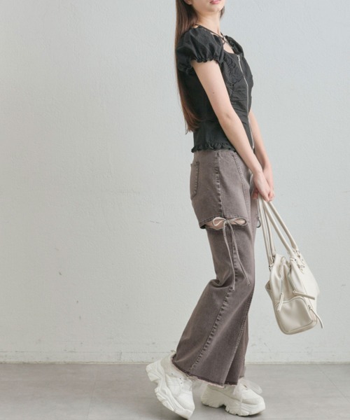 OLIVE des OLIVE サイドスリットストレッチ デニムパンツ S セール】【S/M/Lサイズ展開/美脚効果】サイドスリットストレッチ