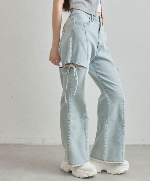 OLIVE des OLIVE（オリーブデオリーブ）の「【S/M/Lサイズ展開/美脚効果】サイドスリットストレッチデニムパンツ（デニムパンツ・レディース・ブラック/サックスブルー/ブルー・SMALL/MEDIUM/LARGE）」の6枚目の写真