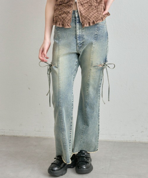 OLIVE des OLIVE（オリーブデオリーブ）の「【S/M/Lサイズ展開/美脚効果】サイドスリットストレッチデニムパンツ（デニムパンツ・レディース・ブラック/サックスブルー/ブルー・SMALL/MEDIUM/LARGE）」の21枚目の写真