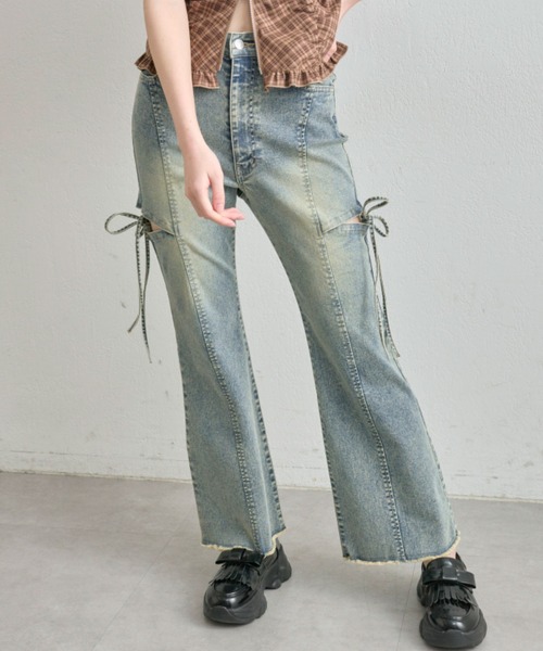 OLIVE des OLIVE（オリーブデオリーブ）の「【S/M/Lサイズ展開/美脚効果】サイドスリットストレッチデニムパンツ（デニムパンツ・レディース・ブラック/サックスブルー/ブルー・SMALL/MEDIUM/LARGE）」の20枚目の写真