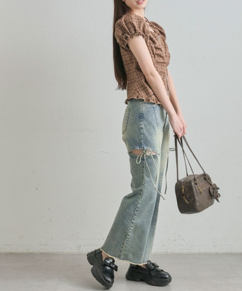 OLIVE des OLIVE サイドスリットストレッチ デニムパンツ S セール】【S/M/Lサイズ展開/美脚効果】サイドスリットストレッチ