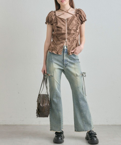 OLIVE des OLIVE サイドスリットストレッチ デニムパンツ S S/M/Lサイズ展開/美脚効果】サイドスリットストレッチデニム