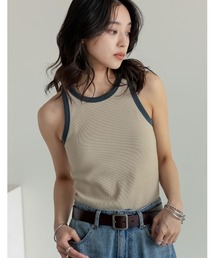 Re:EDIT | [2025 SUMMER COLLECTION]テレコリブカップ付きバイカラーアメスリタンク[返品交換不可](タンクトップ)