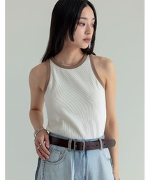 [2025 SUMMER COLLECTION]テレコリブカップ付きバイカラーアメスリタンク[返品交換不可]