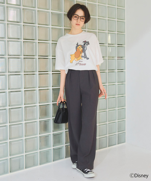 Disney（ディズニー）の「【Disney/ディズニー】わんわん物語レディ＆トランプ半袖プリントTシャツ/LADY and the TRAMP（Tシャツ/カットソー・レディース・グレー/オフホワイト・M/L/LL）」の3枚目の写真