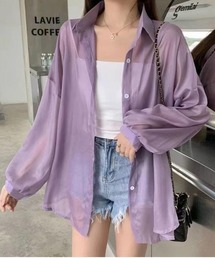 ボリューム袖が華やぐ透け感シアーシャツ レイヤードも楽しめる夏服イージーケア軽やかトップス