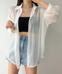 ボリューム袖が華やぐ透け感シアーシャツ レイヤードも楽しめる夏服イージーケア軽やかトップス