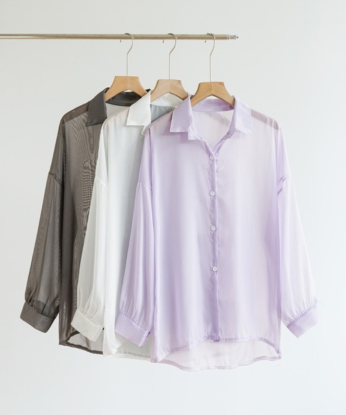 maison de LATIR(メゾンドラティール)の「ボリューム袖が華やぐ透け感シアーシャツ レイヤードも楽しめる夏服イージーケア軽やかトップス(シャツ/ブラウス・レディース・ホワイト/ブラック/グレー/パープル/オレンジ/ブルー/ライトパープル/ピンク系その他・ONESIZE)」の17枚目の写真