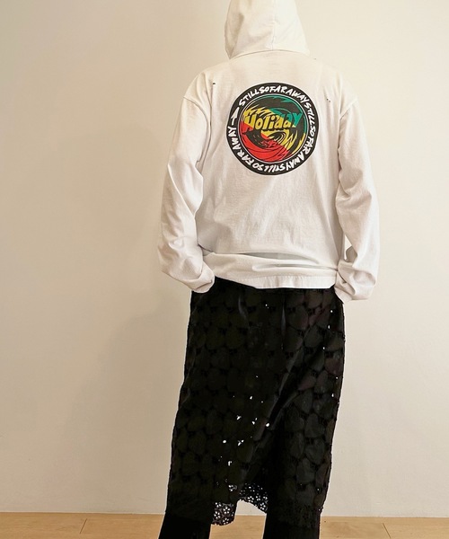 HOLIDAY（ホリデイ）の「SUPER FINE DRY DAMAGE L/S HOODIE (RASTER CIRCLE) スーパーファインドライダメージロングスリーブフーディー (ラスタサークル)（パーカー・レディース・ブラック/シルバーグレー/ホワイト・ONE SIZE）」の14枚目の写真