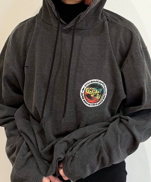 HOLIDAY（ホリデイ）の「SUPER FINE DRY DAMAGE L/S HOODIE (RASTER CIRCLE) スーパーファインドライダメージロングスリーブフーディー (ラスタサークル)（パーカー・レディース・ブラック/シルバーグレー/ホワイト・ONE SIZE）」の10枚目の写真