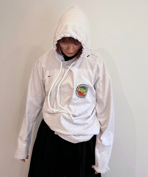 HOLIDAY（ホリデイ）の「SUPER FINE DRY DAMAGE L/S HOODIE (RASTER CIRCLE) スーパーファインドライダメージロングスリーブフーディー (ラスタサークル)（パーカー・レディース・ブラック/シルバーグレー/ホワイト・ONE SIZE）」の7枚目の写真