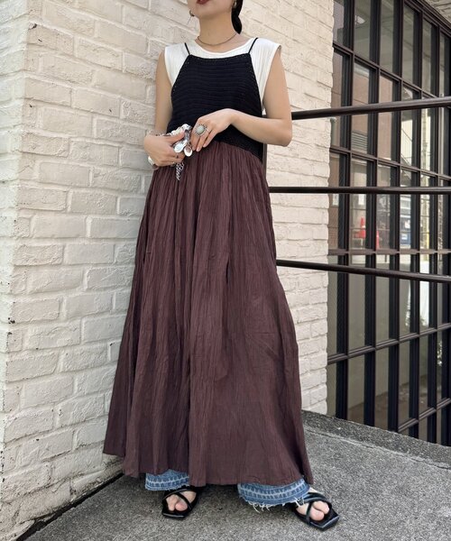 WILLOW（ウィロー）の「【willow】クロシェ切替キャミワンピース（ワンピース・レディース・ブラック/ブラウン・ONE SIZE）」の2枚目の写真