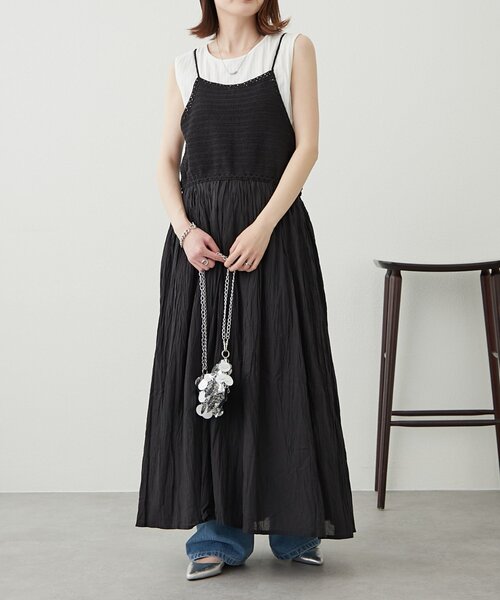 WILLOW（ウィロー）の「【willow】クロシェ切替キャミワンピース（ワンピース・レディース・ブラック/ブラウン・ONE SIZE）」の5枚目の写真