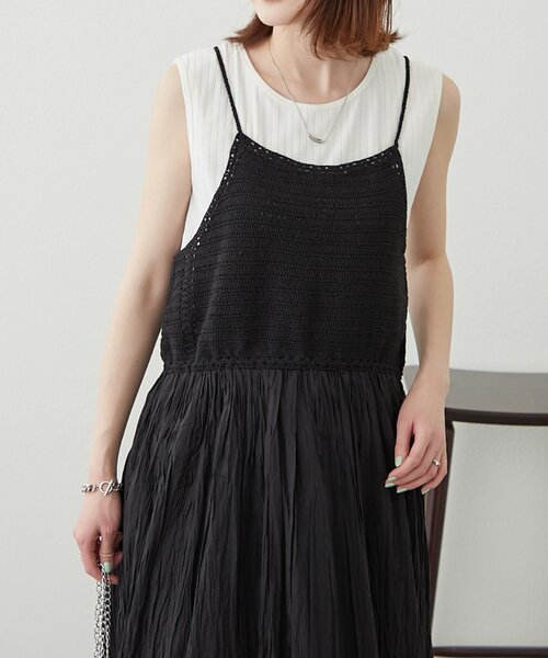 WILLOW（ウィロー）の「【willow】クロシェ切替キャミワンピース（ワンピース・レディース・ブラック/ブラウン・ONE SIZE）」の10枚目の写真