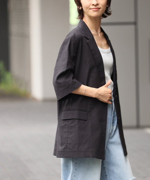追加》リネンコットンハーフスリーブジャケット（テーラードジャケット