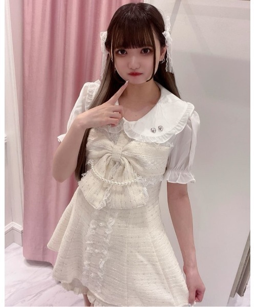 Ank Rouge（アンクルージュ）の「ツイードおリボンセットアップ（ワンピース・レディース・ホワイト/ブラック/ピンク・M）」の2枚目の写真