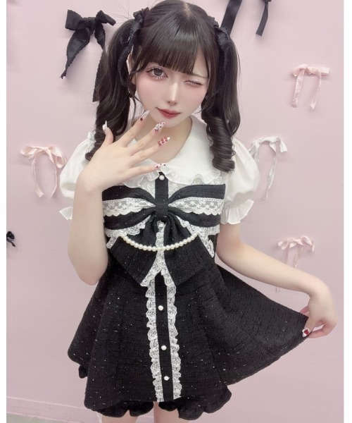 Ank Rouge（アンクルージュ）の「ツイードおリボンセットアップ（ワンピース・レディース・ホワイト/ブラック/ピンク・M）」の3枚目の写真