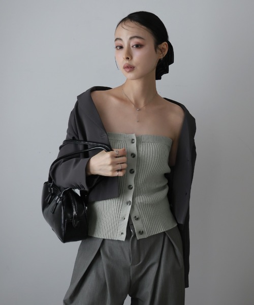 YUSE カシミア アンバランスボレロニット&プリントチューブトップス SET YUSE カシミア アンバランスボレロニット&プリントチューブ