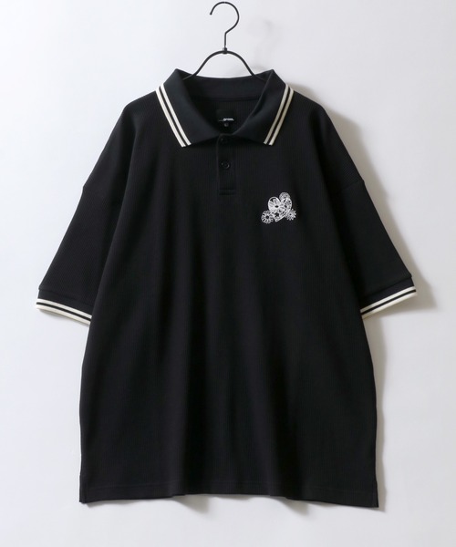 [SAINTPAIN]SPハートエンブレムロゴ ライン入りポロシャツ SAINT PAIN/CLUB Mesh polo Tee (BLACK) | BINGOST