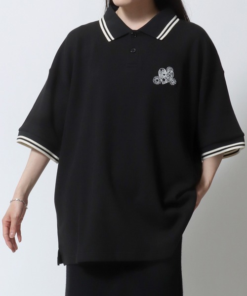 45R ポロシャツ 刺繍ロゴ ビッグシルエット刺繍ポロシャツ メンズ(M ホワイト): トップス