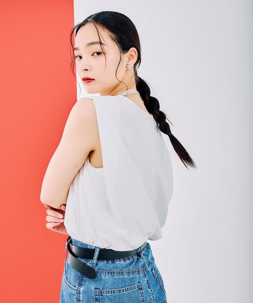 LEPSIM（レプシィム）の「ボックスタックノースリーブ　290766（Tシャツ/カットソー・レディース・オフホワイト/ブラック/ホワイト×ブラック/レッド/オレンジ・FREE）」の10枚目の写真