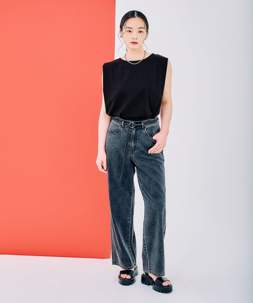 LEPSIM（レプシィム）の「ボックスタックノースリーブ　290766（Tシャツ/カットソー・レディース・オフホワイト/ブラック/ホワイト×ブラック/レッド/オレンジ・FREE）」の13枚目の写真